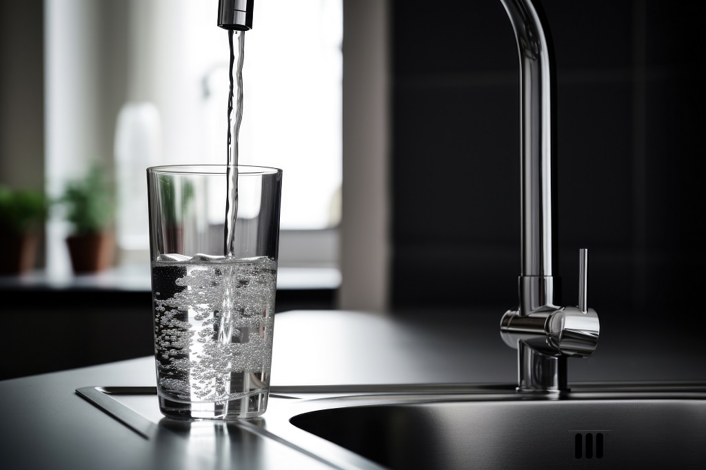 Filling a glass cup from a kitchen faucet Filling a glass cup from a kitchen faucet